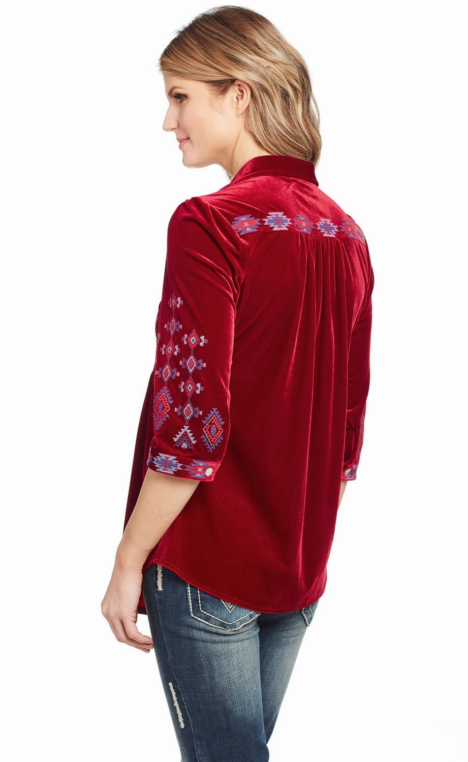 Cowgirl Up Womens Red Polyester Geometric Blouse S/S Resort Wear Trendy Fashion