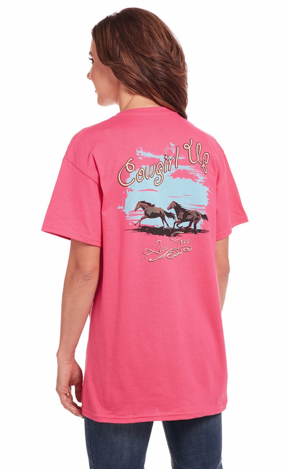 Timeless elegance Cowgirl Up Womens Roam Free Boyfriend Pink 100% Cotton S/S T-Shirt