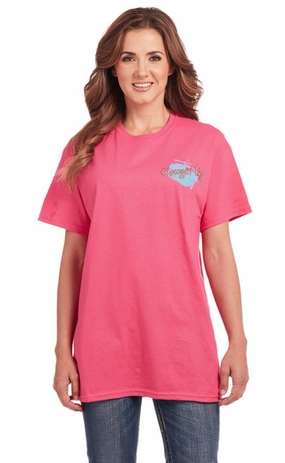 Cowgirl Up Womens Roam Free Boyfriend Pink 100% Cotton S/S T-Shirt Warm Layers Retro Vibe