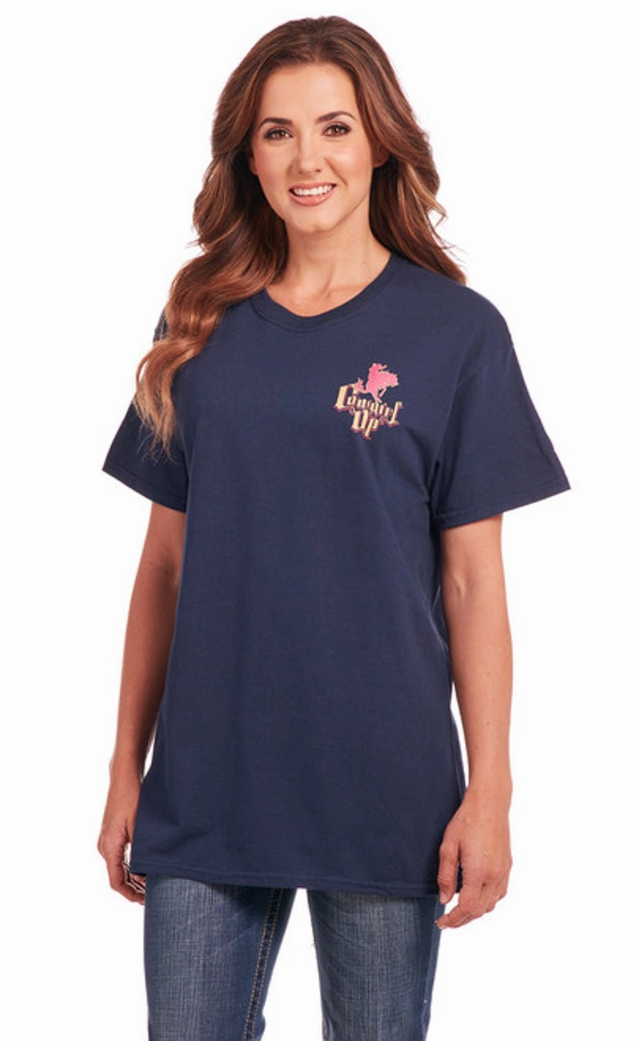 Unisex wear Cowgirl Up Womens Tough Boyfriend Navy 100% Cotton S/S T-Shirt
