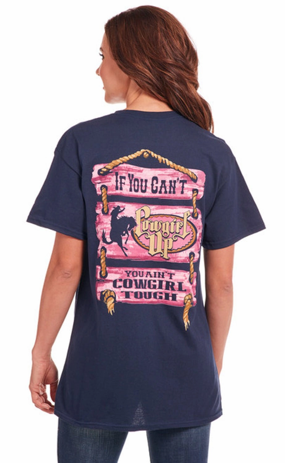 Cowgirl Up Womens Tough Boyfriend Navy 100% Cotton S/S T-Shirt Wrinkle-Resistant