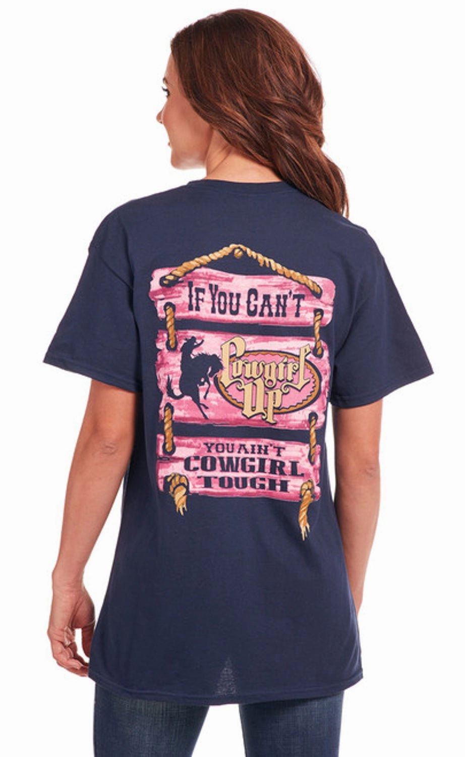 Cowgirl Up Womens Tough Boyfriend Navy 100% Cotton S/S T-Shirt Non-Iron Stretch Fit Technology