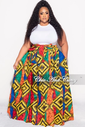 Wool blend Final Sale Plus Size High Waist Maxi Skirt with Tie in Multi Color Checker Deign Print