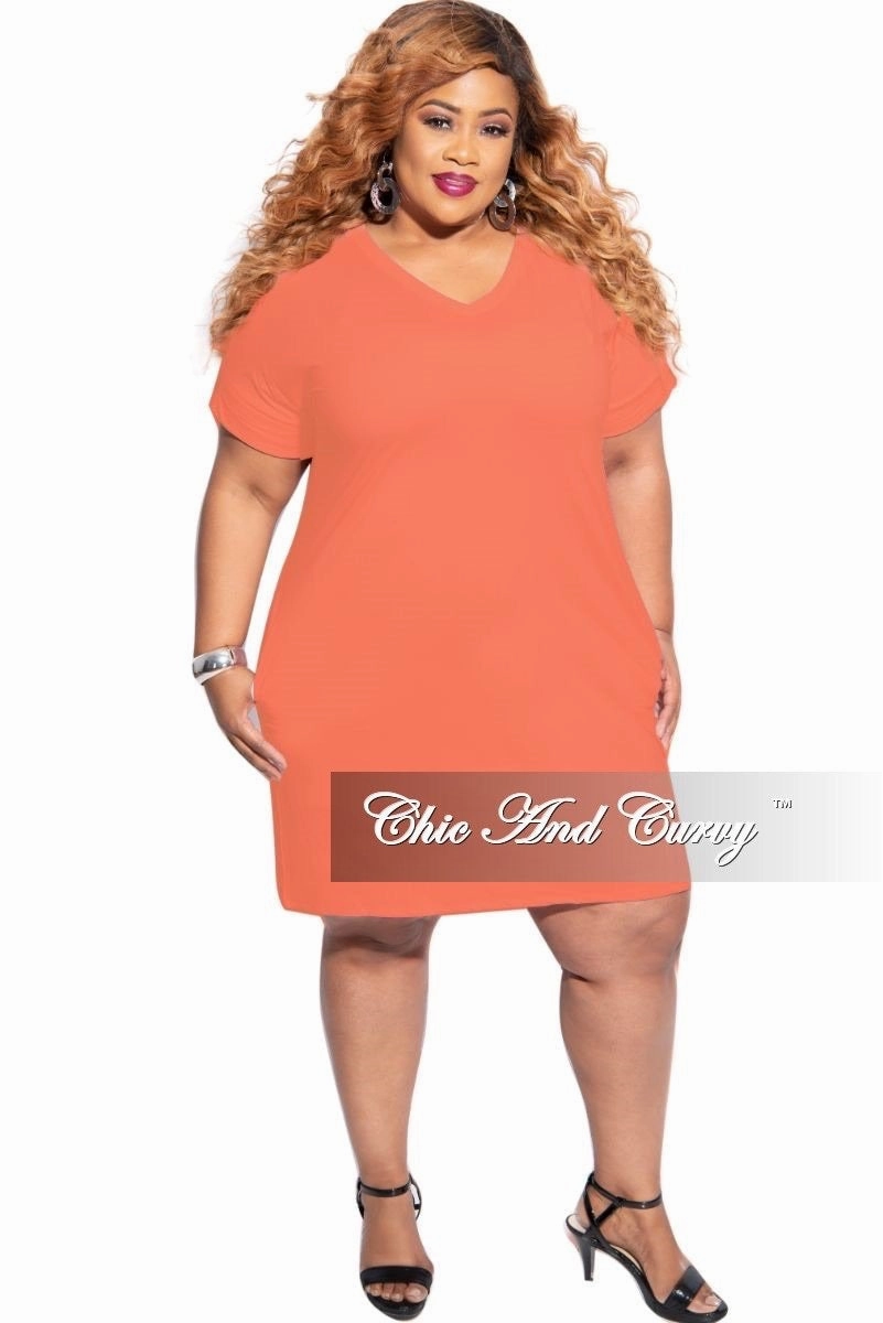 Chic Appeal Final Sale Plus Size Rolled Sleeve V-Neck Dress in Ash Cooper