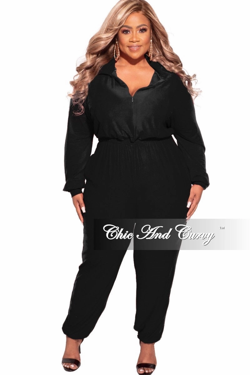 Quality Fabric Final Sale Plus Size Parachute Jumpsuit in Black