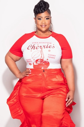 Final Sale Plus Size "Delicious Cherries  " Graphic T-Shirt in in Red and White Smart Design Stretch Movement