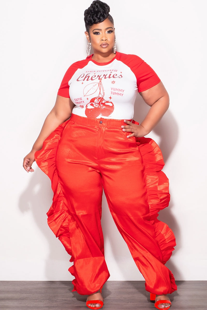 Final Sale Plus Size "Delicious Cherries  " Graphic T-Shirt in in Red and White Easy Fit Non Slip Waist Grip