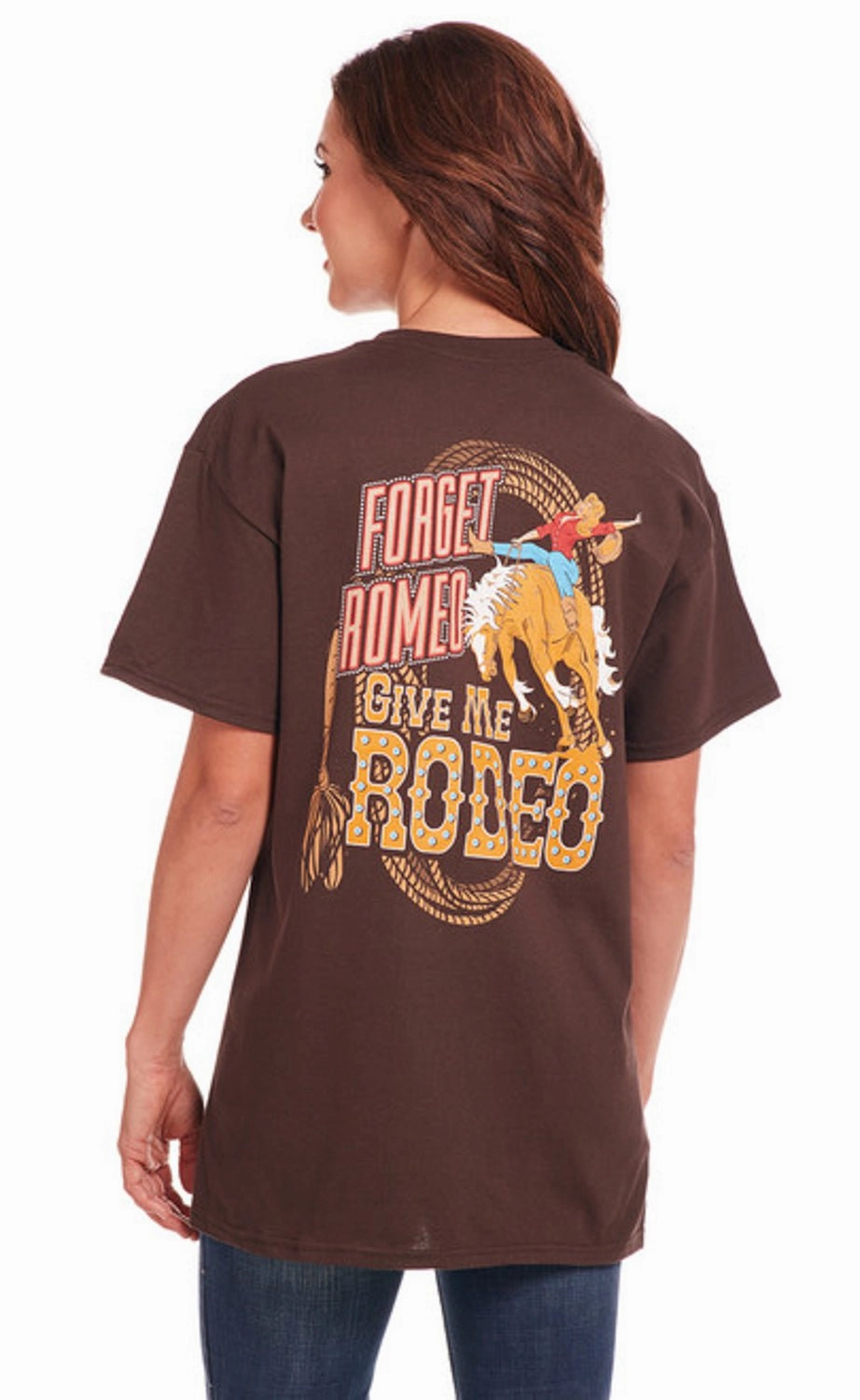 Short Sleeve Cowgirl Up Womens Give Me Rodeo Boyfriend Chocolate 100% Cotton S/S T-Shirt