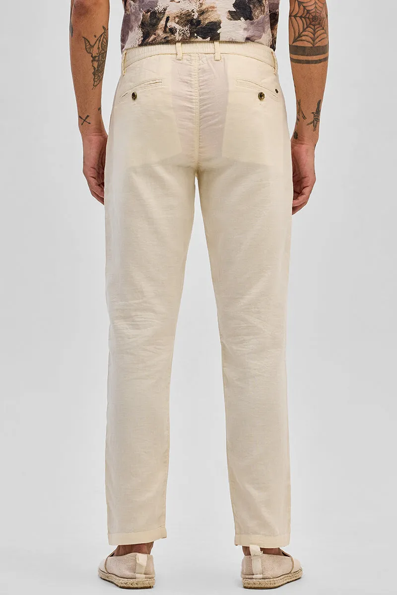 Cream Plain Slim Fit Trousers