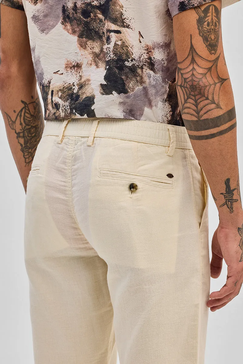 Cream Plain Slim Fit Trousers