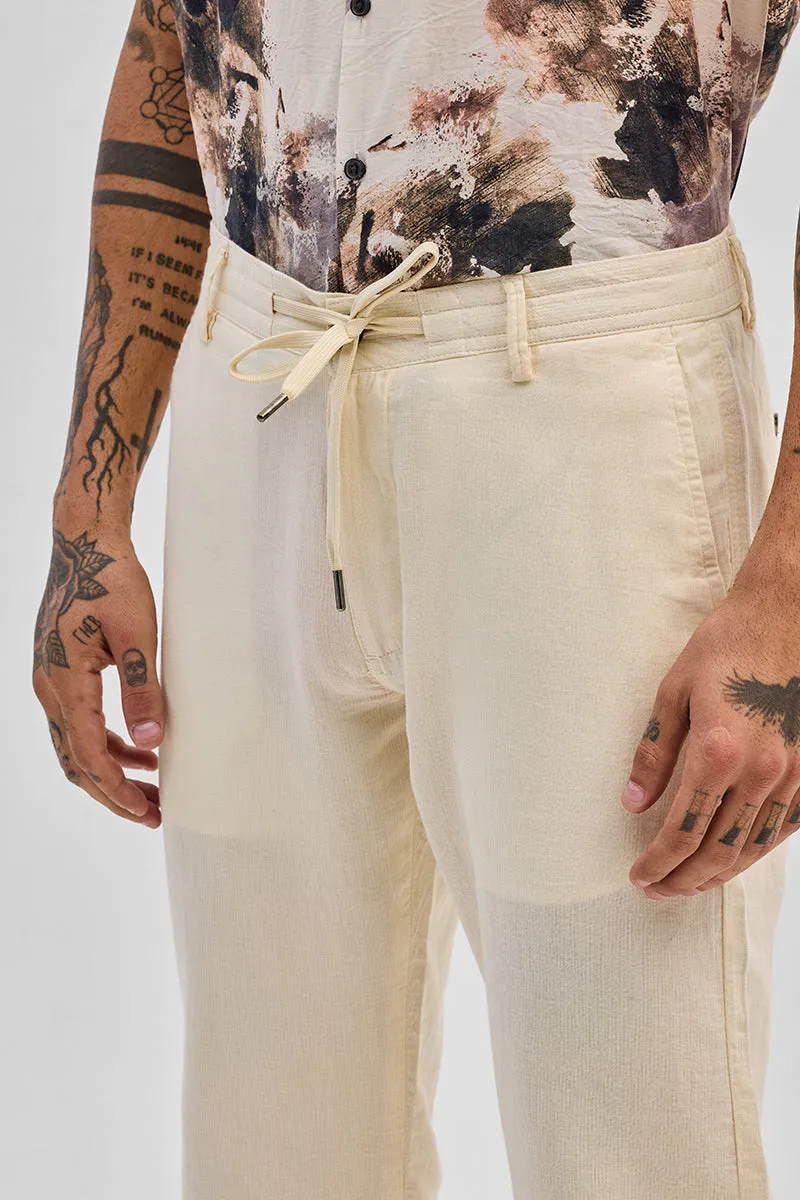 Cream Plain Slim Fit Trousers
