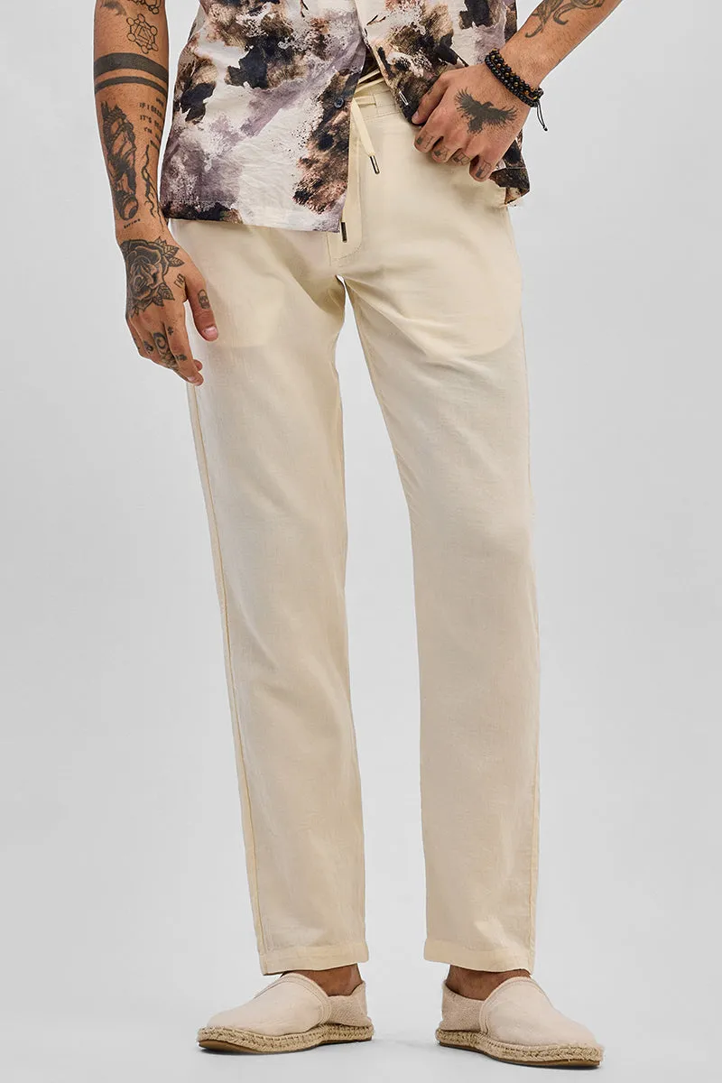 Cream Plain Slim Fit Trousers