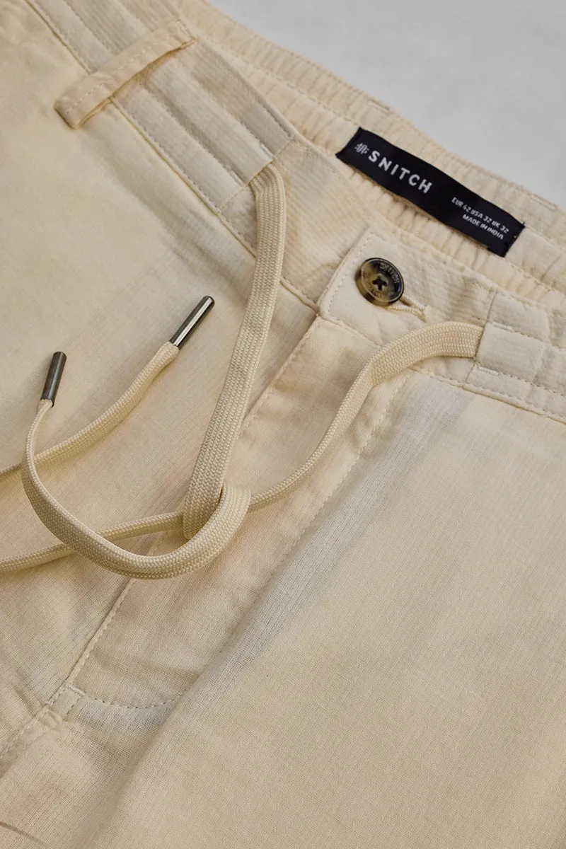 Cream Plain Slim Fit Trousers