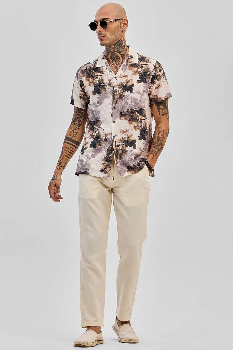 Cream Plain Slim Fit Trousers