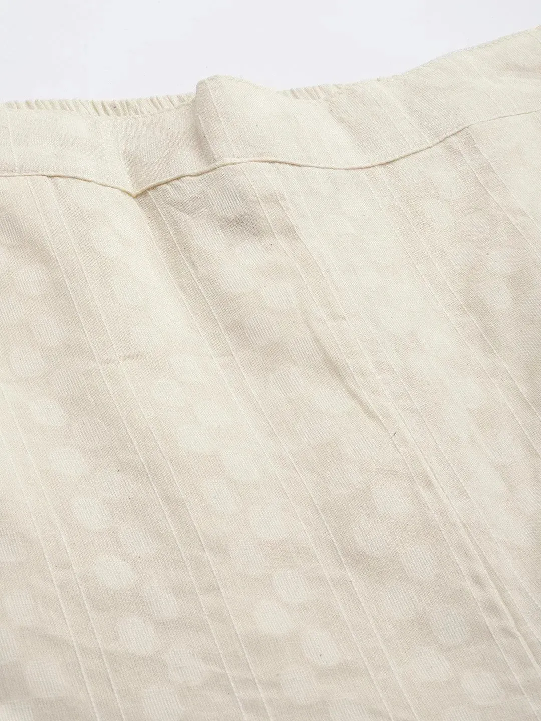 Cream Self Design Cotton Trousers