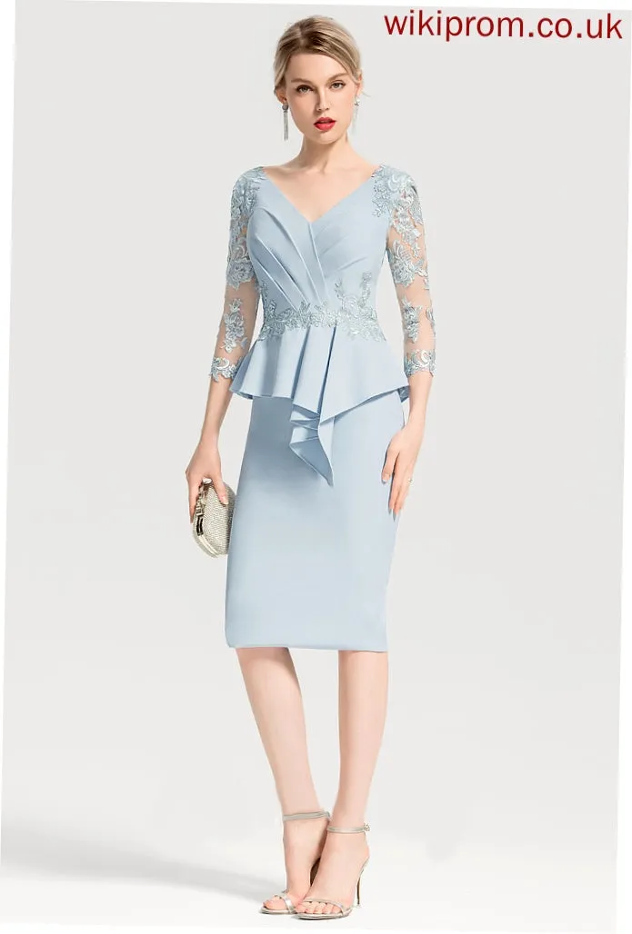 Crepe Cadence With Cocktail Stretch Sheath/Column Ruffles Appliques Lace Cocktail Dresses V-neck Dress Knee-Length Cascading Lace
