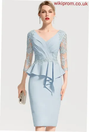 Crepe Cadence With Cocktail Stretch Sheath/Column Ruffles Appliques Lace Cocktail Dresses V-neck Dress Knee-Length Cascading Lace