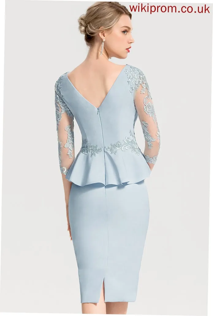 Crepe Cadence With Cocktail Stretch Sheath/Column Ruffles Appliques Lace Cocktail Dresses V-neck Dress Knee-Length Cascading Lace