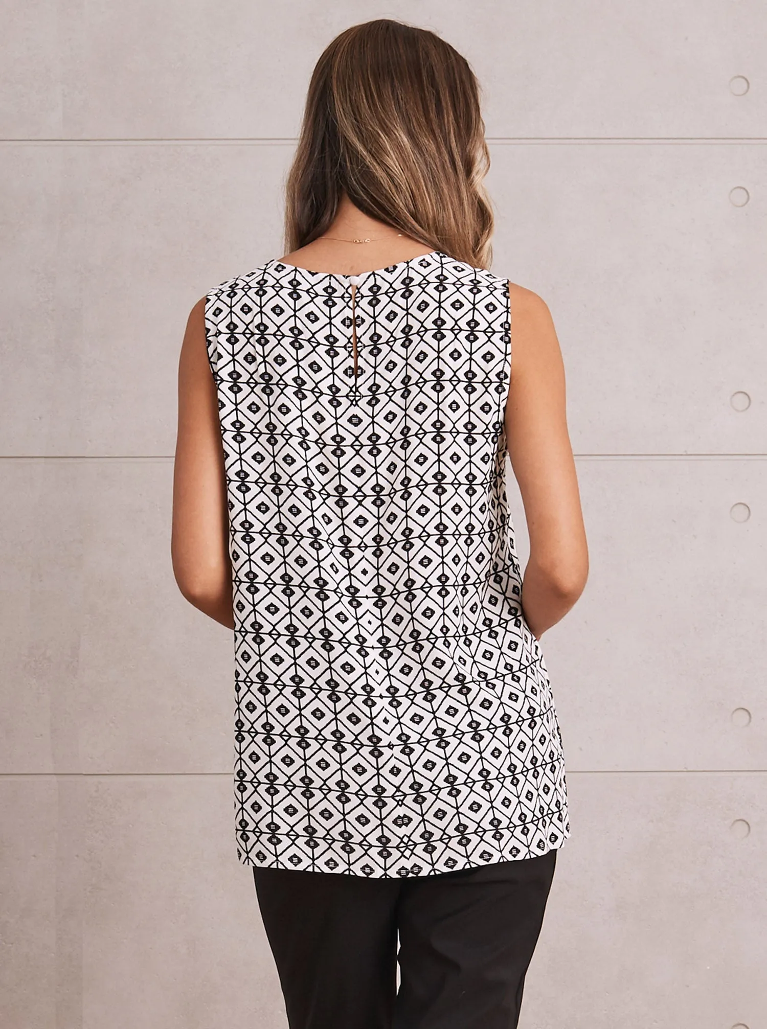 Crew Neck Maternity Smart Sleeveless Work Top - Diamond Print