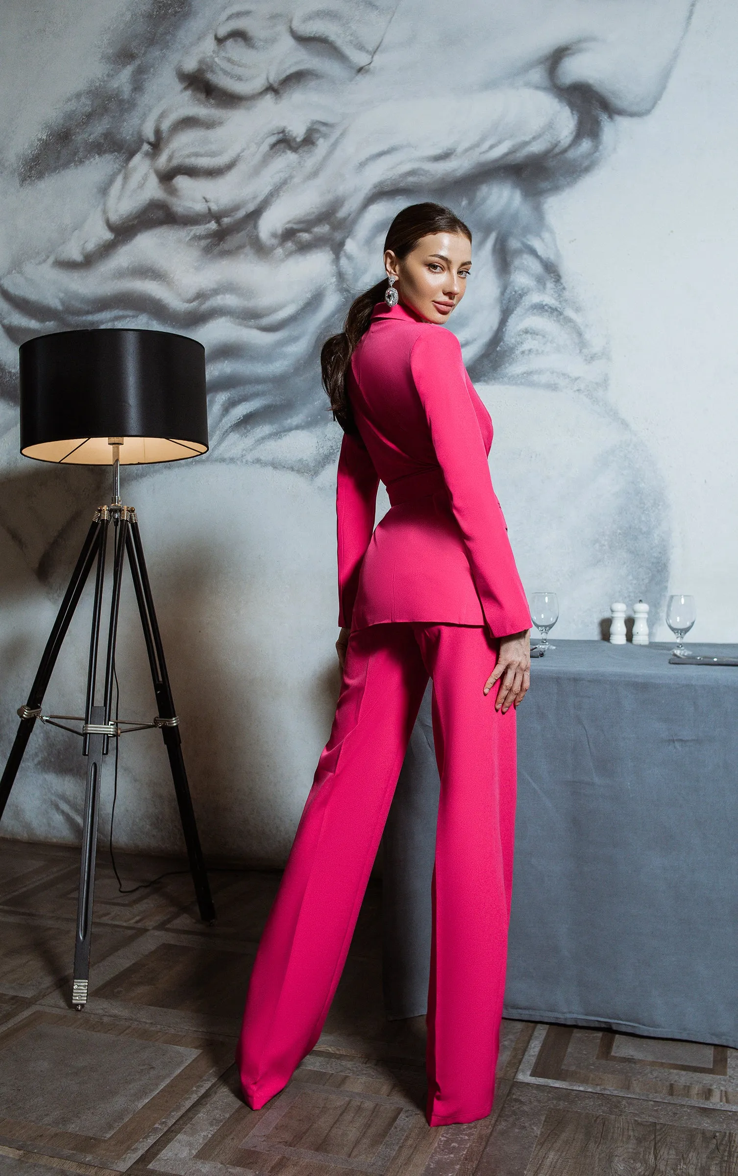 Crimson Belted Double Breasted Suit 2-Piece