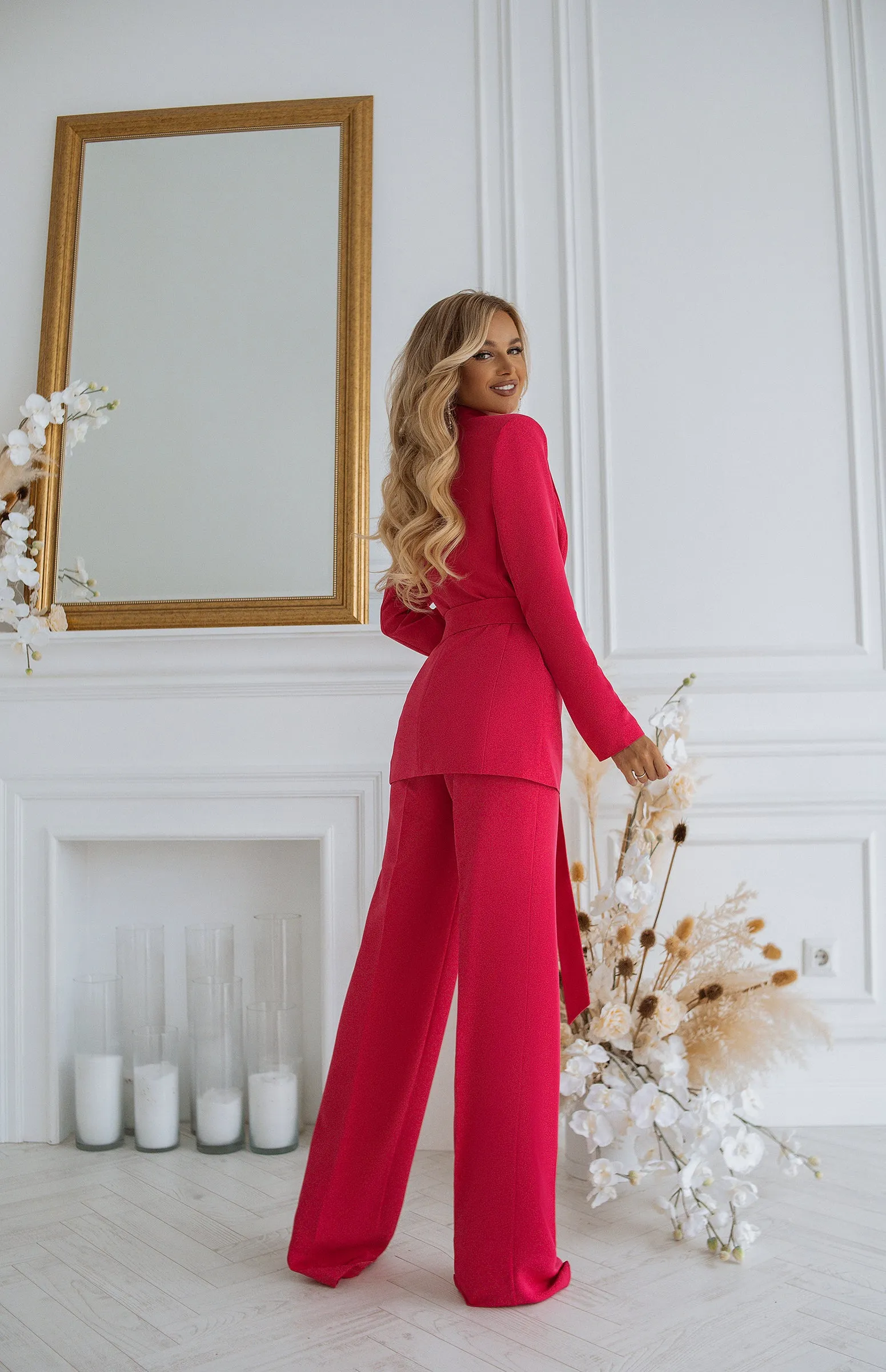 Crimson Belted Double Breasted Suit 2-Piece
