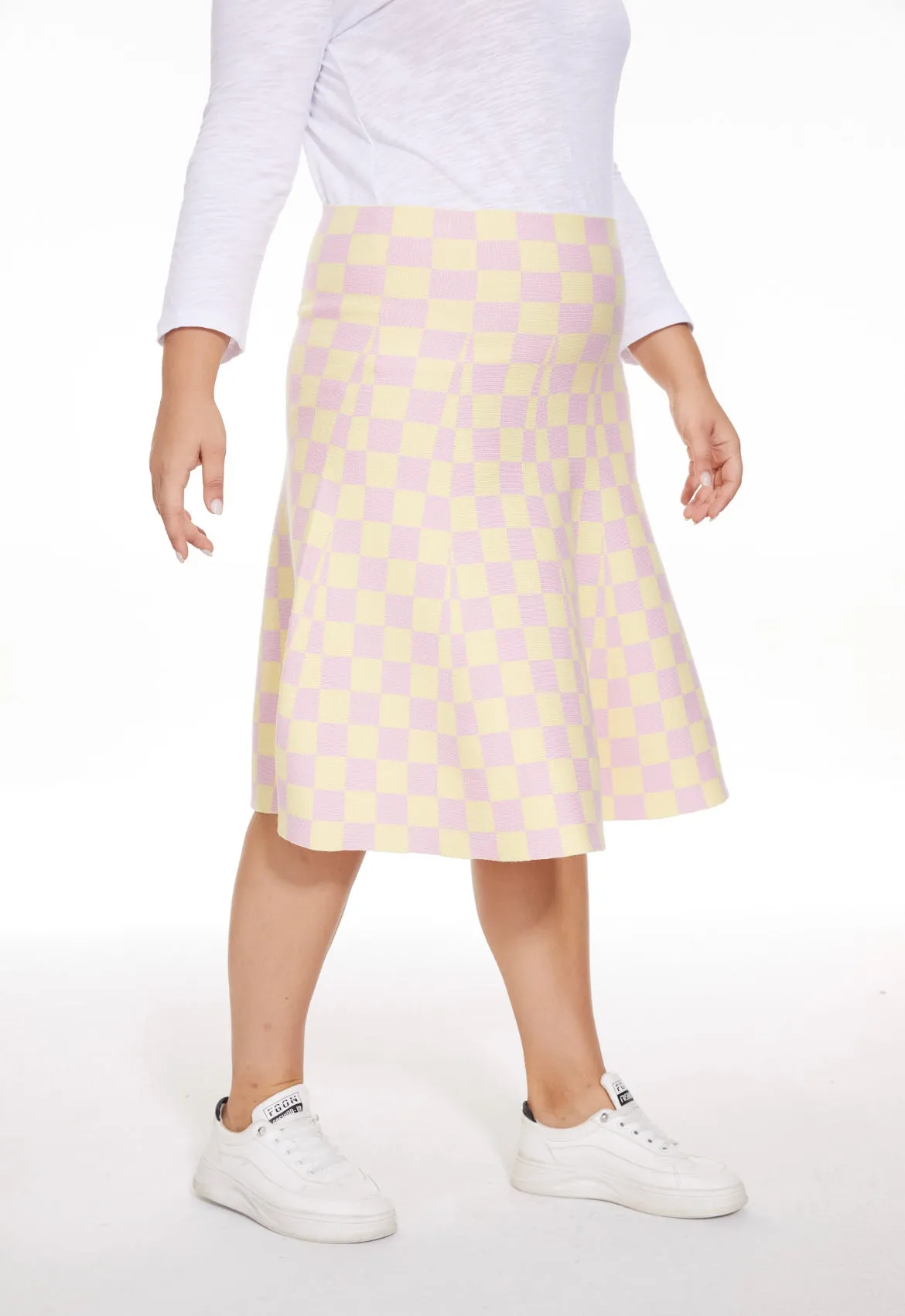 MM PURPLE LABEL - PINK YELLOW CHECKERED (PLUS SIZE) Knitted Fabric