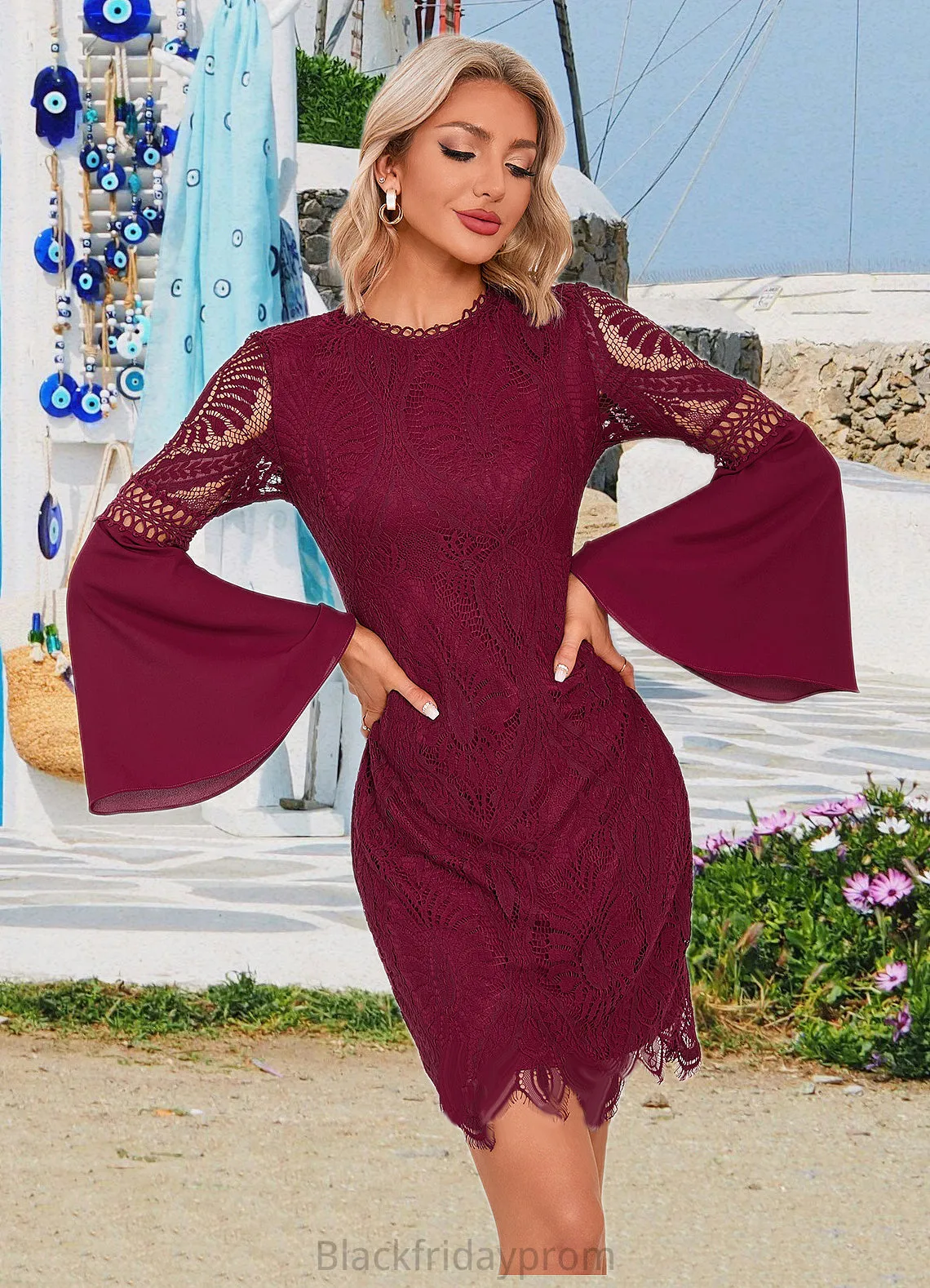 Cristal Cascading Ruffles Scoop Elegant Sheath/Column Lace Dresses BF2P0022507