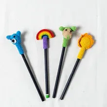 Crocheted Pencil Tops with Pencils (set of 4)