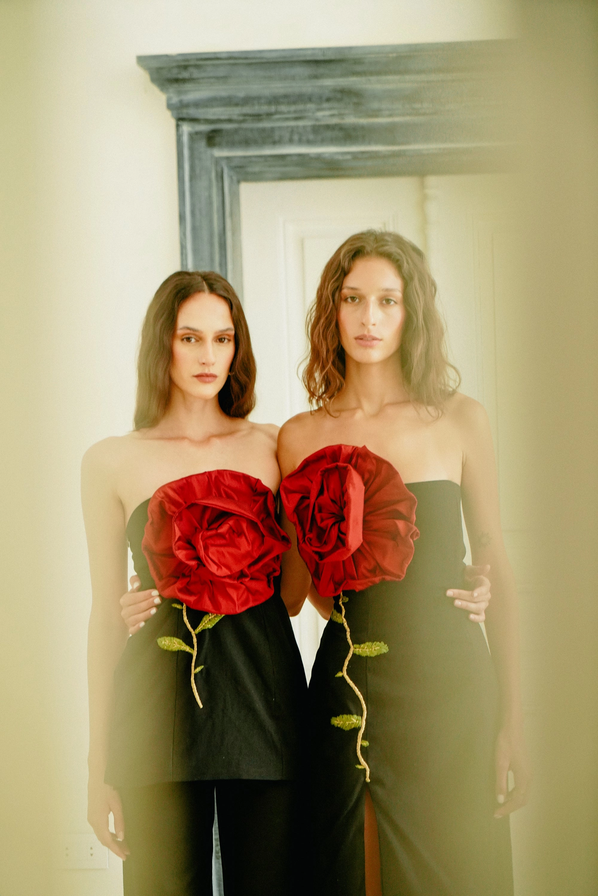 Rose Des Vents Bustier Bound Edges Yarn Dyed Pattern Cloth