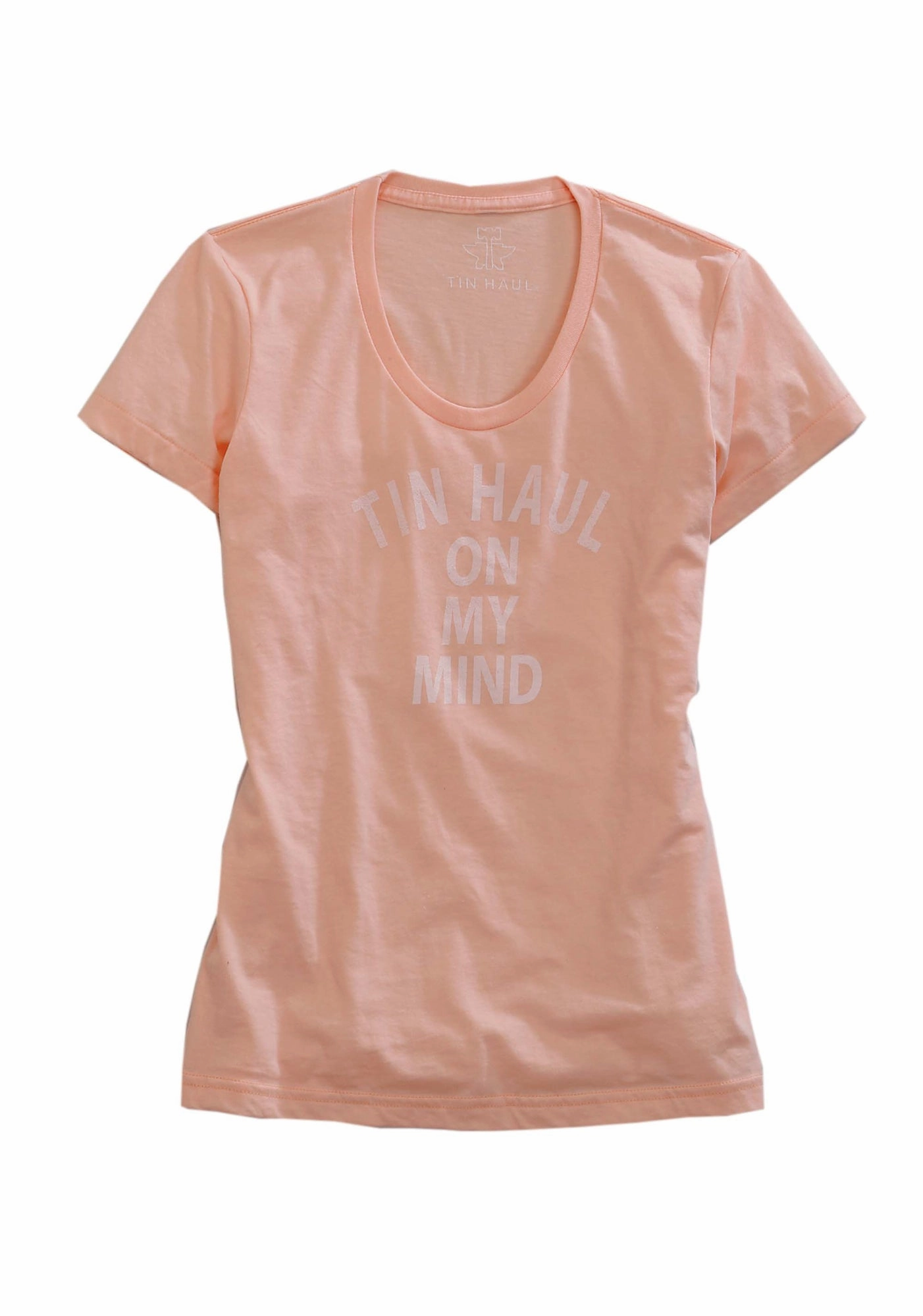 Tin Haul Womens On My Mind Peach Cotton Blend S/S T-Shirt Pure Cotton