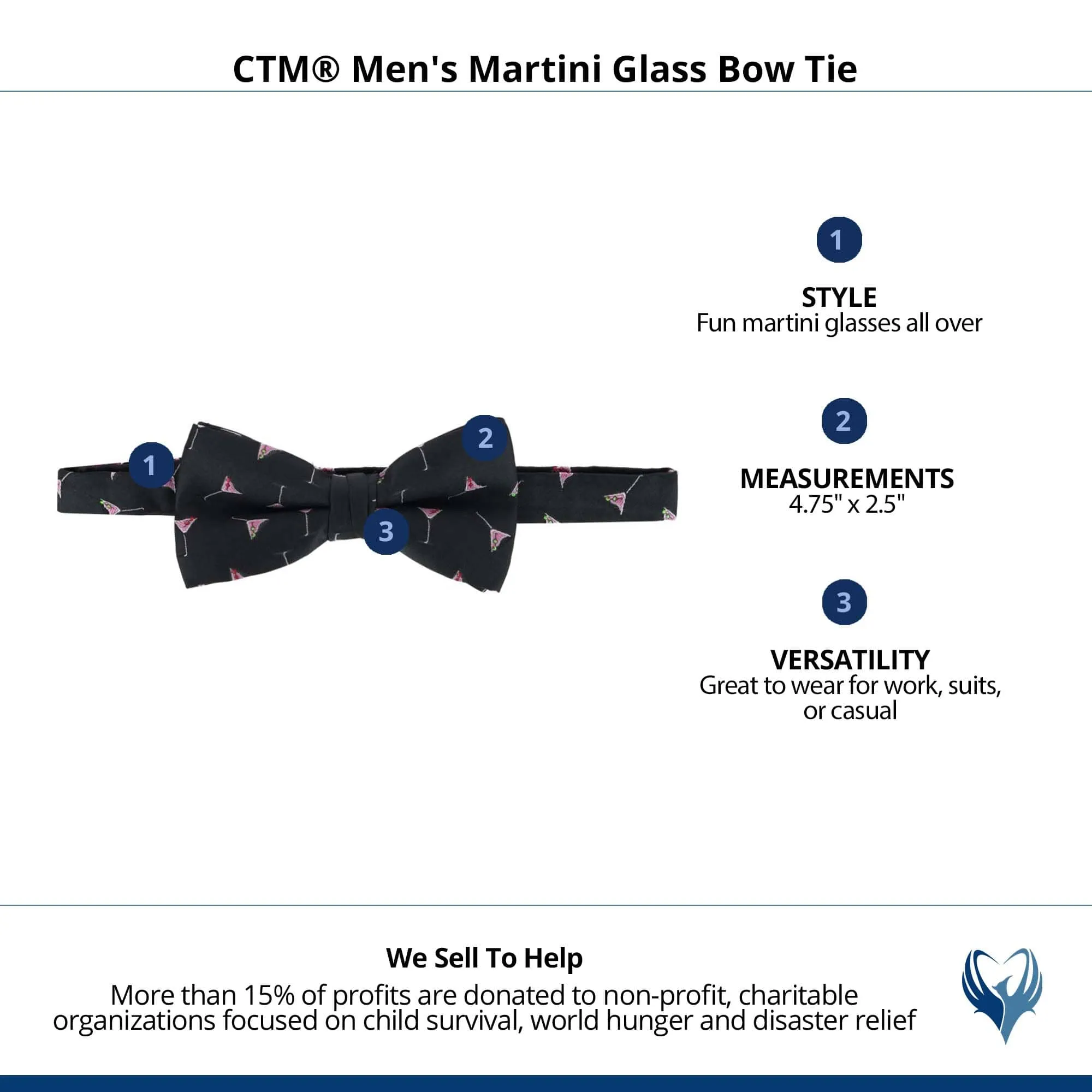 CTM® Men's Martini Glass Bow Tie
