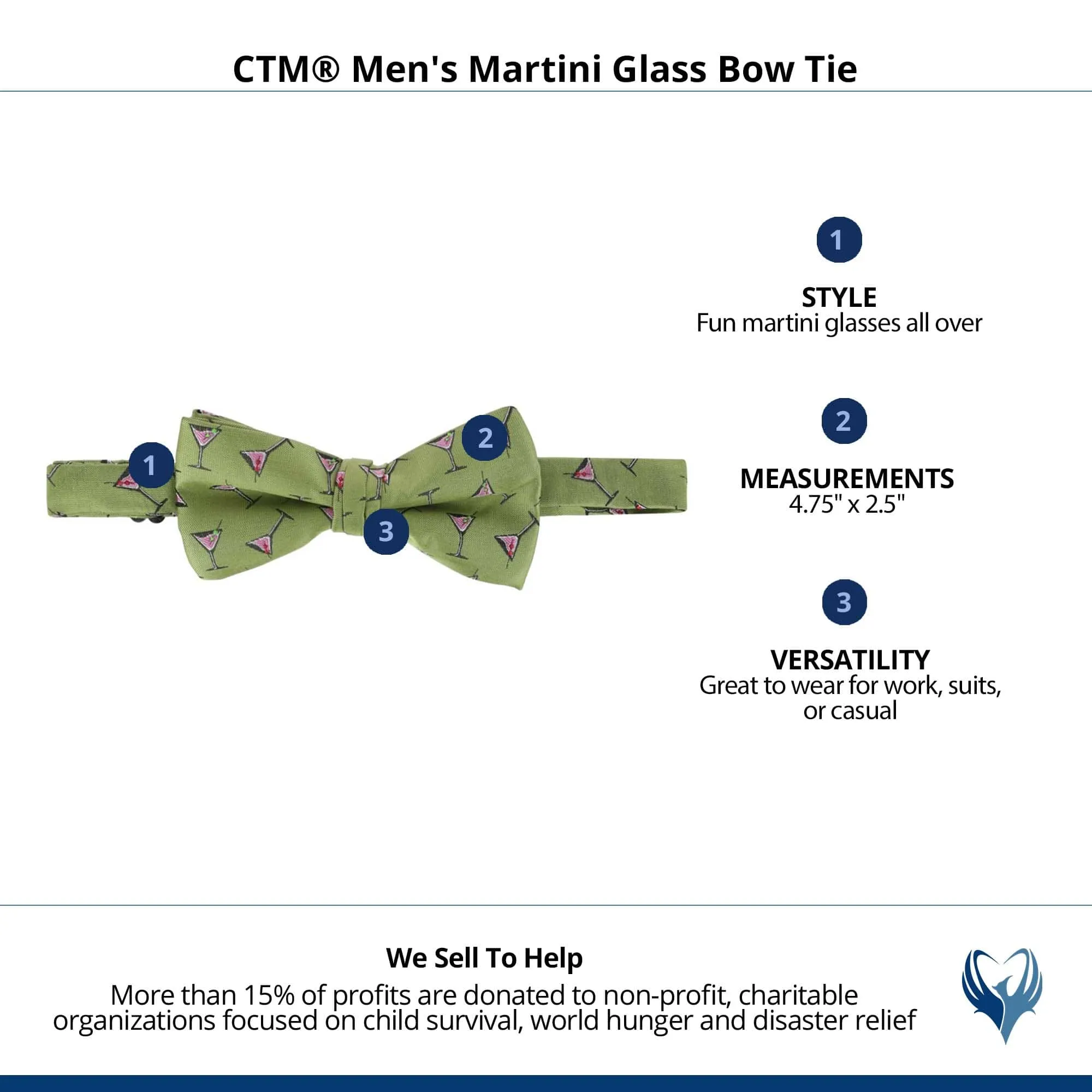 CTM® Men's Martini Glass Bow Tie
