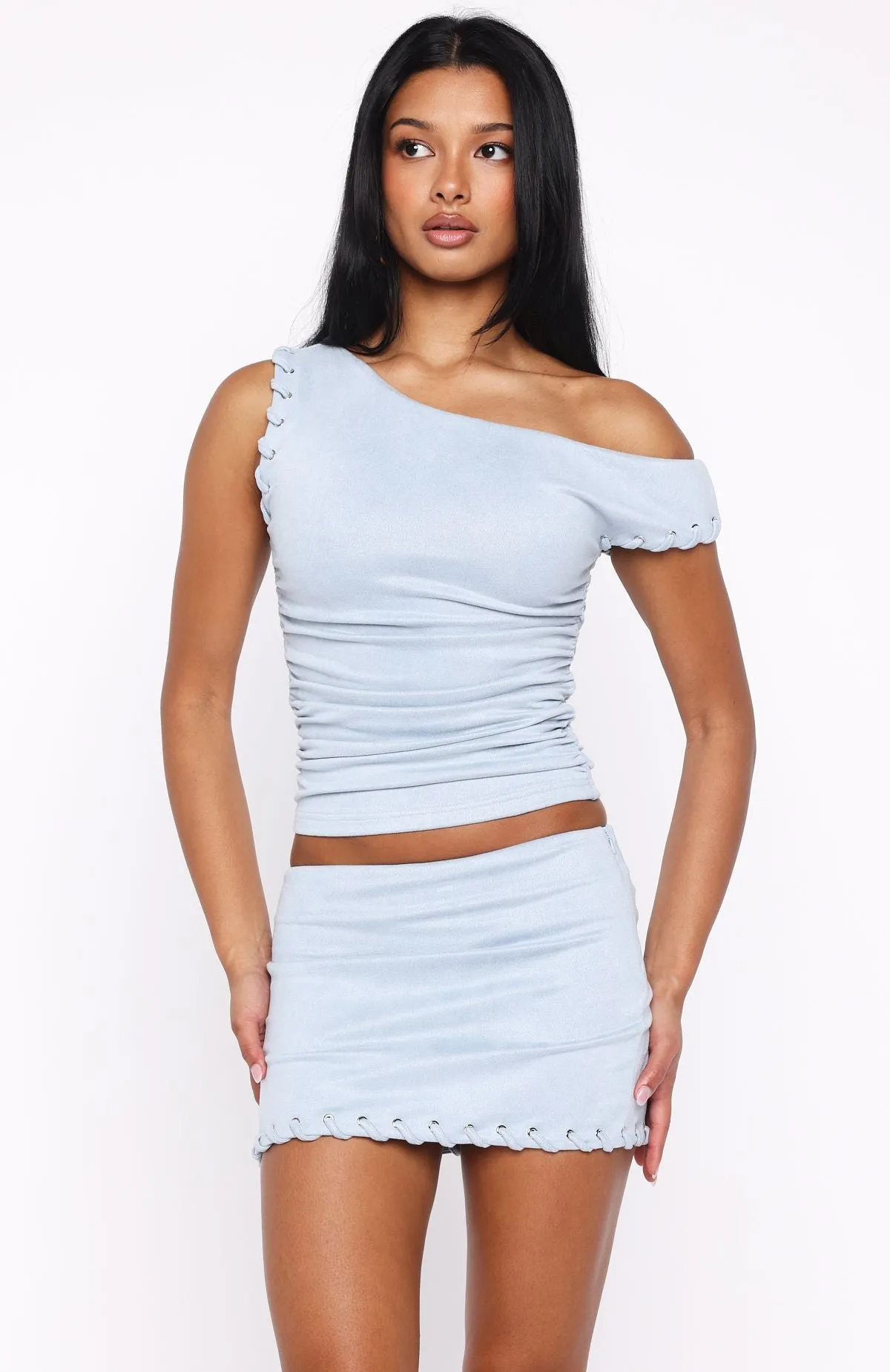 Monochrome Outfit Outfit Focused Sweetest Love Faux Suede Mini Skirt Blue