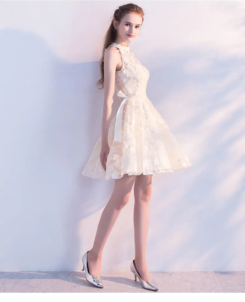 Cute A Line Lace Short High Neck Homecoming Dresses,Sweet 16 Dress PFH0100