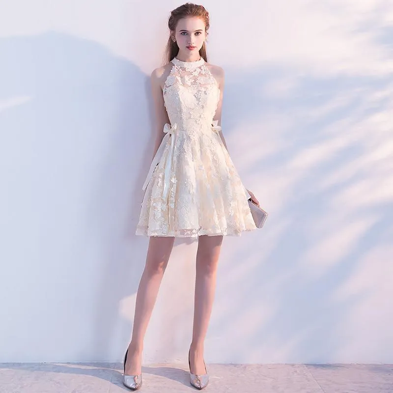 Cute A Line Lace Short High Neck Homecoming Dresses,Sweet 16 Dress PFH0100