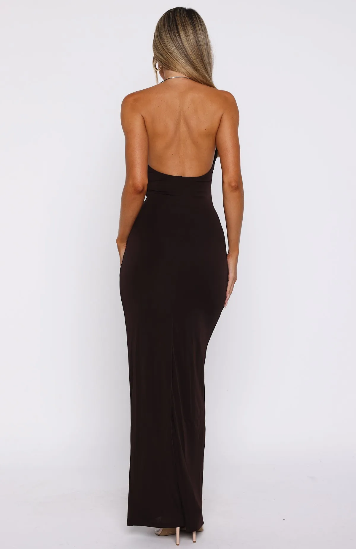Cute Without Apology Halter Maxi Dress Chocolate Flattering Drape