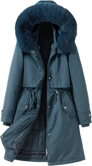 Dademeo Women's Warm Winter Parka Coat Puffer Coat Thicken Fleece Lined down Jacket Faux Fur Detachable Hood Cozy Snow Coat