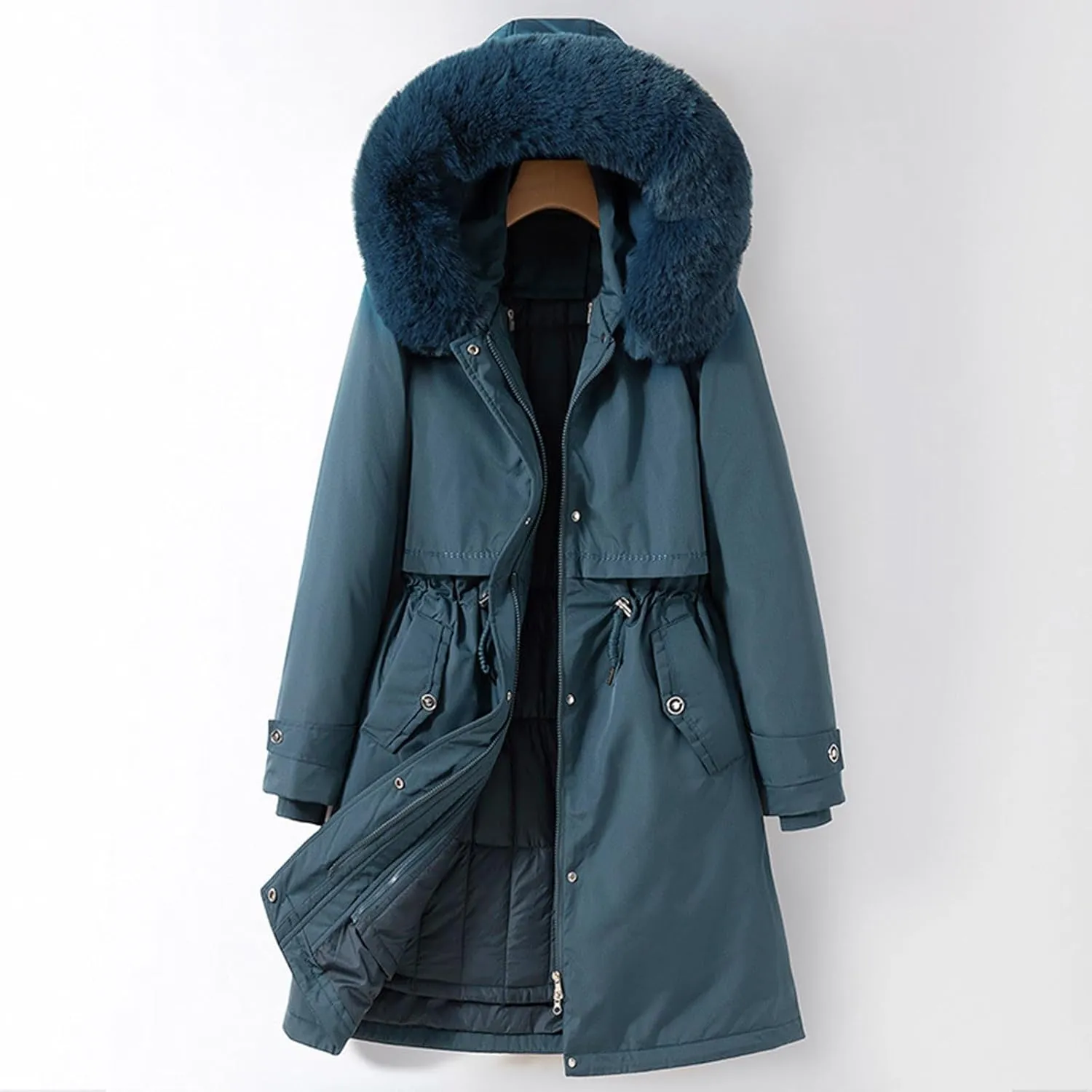 Dademeo Women's Warm Winter Parka Coat Puffer Coat Thicken Fleece Lined down Jacket Faux Fur Detachable Hood Cozy Snow Coat