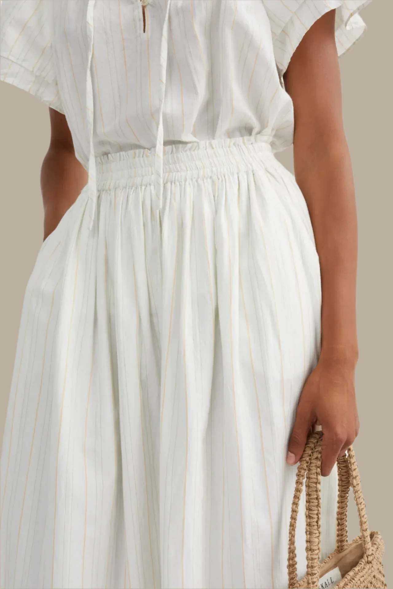 Dagny Skirt | White & Yellow Stripe