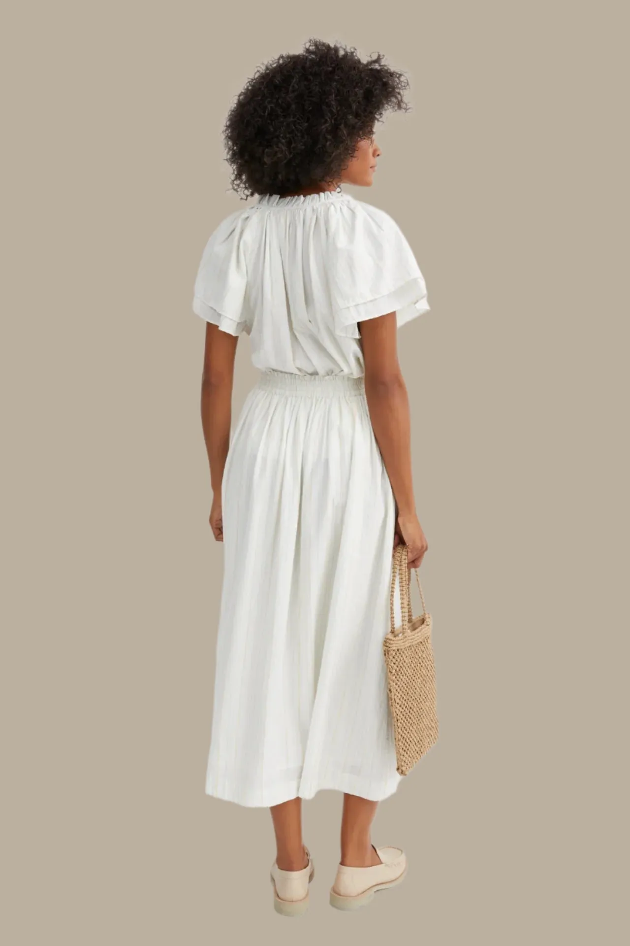 Dagny Skirt | White & Yellow Stripe