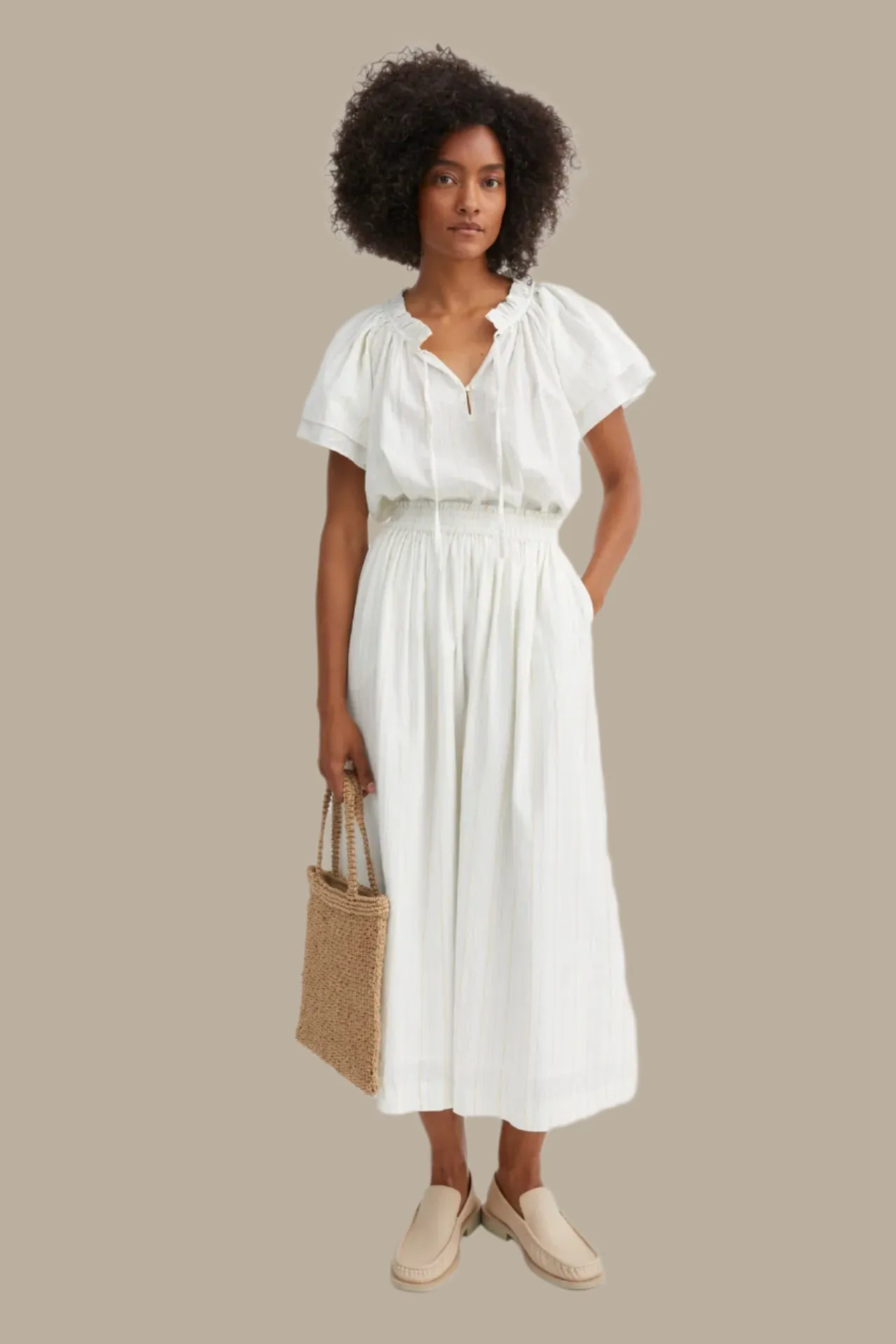 Dagny Skirt | White & Yellow Stripe