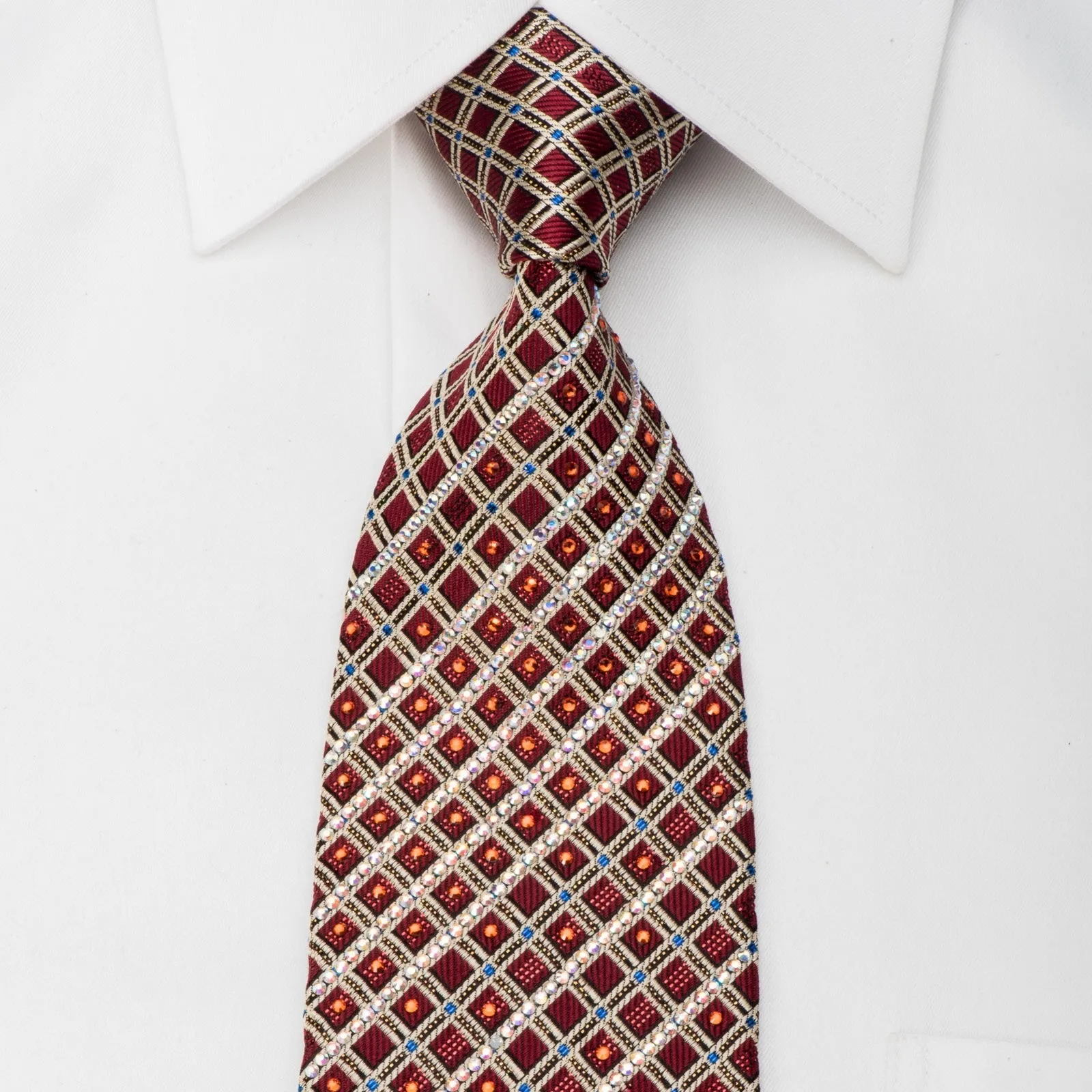 Daks Rhinestone Tie Silver Stripes On Burgundy With Sparkles