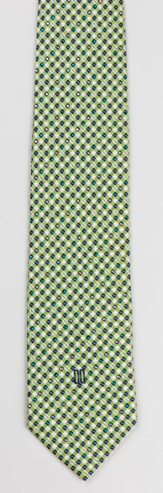 Daks Silk Neck Tie Lime Green & Black Checks With Silver Sparkles & Rhinestones