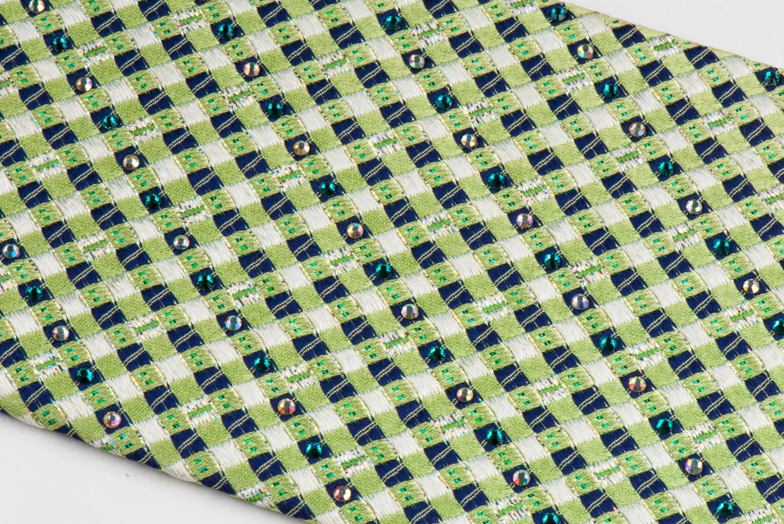 Daks Silk Neck Tie Lime Green & Black Checks With Silver Sparkles & Rhinestones