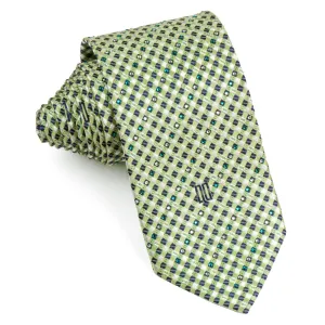 Daks Silk Neck Tie Lime Green & Black Checks With Silver Sparkles & Rhinestones