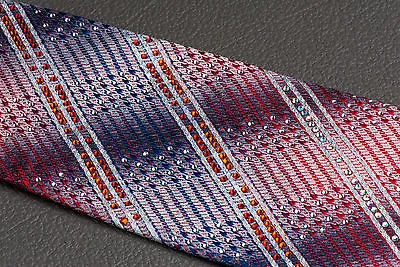 Daks Silk Neck Tie Red White & Blue Stripes With Rhinestones 3 1/4 Inch