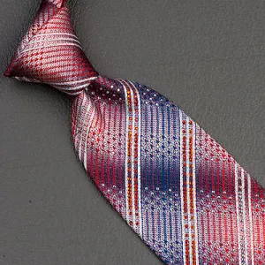 Daks Silk Neck Tie Red White & Blue Stripes With Rhinestones 3 1/4 Inch