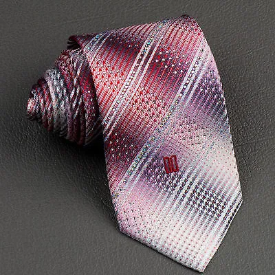 Daks Silk Neck Tie Red White & Blue Stripes With Rhinestones 3 1/4 Inch