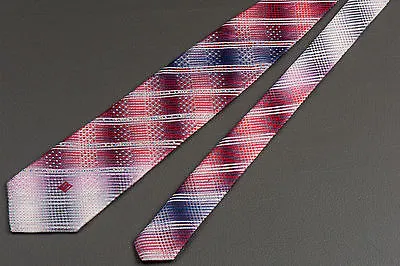 Daks Silk Neck Tie Red White & Blue Stripes With Rhinestones 3 1/4 Inch