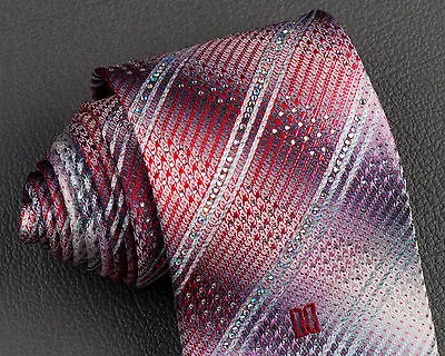 Daks Silk Neck Tie Red White & Blue Stripes With Rhinestones 3 1/4 Inch
